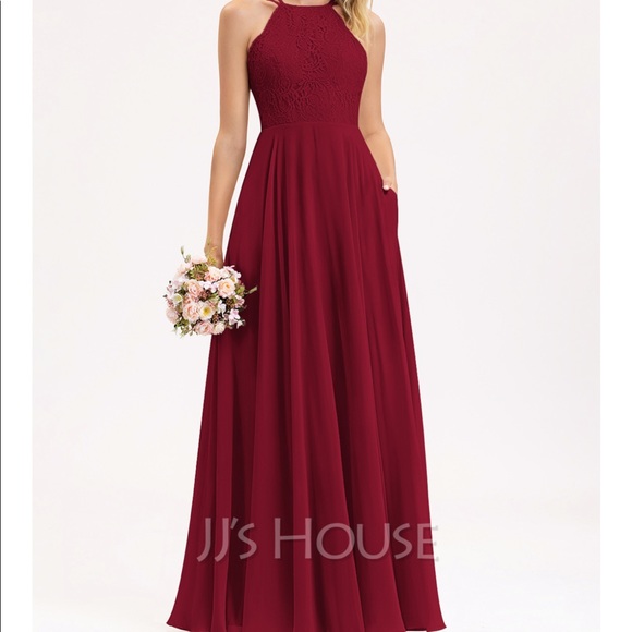 A-Line Scoop Lace Bridesmaid Dress burgundy - Picture 1 of 6